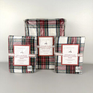 Pottery Barn Kids Stewart Plaid Duvet Cover FULL/QUEEN & 2 Shams Organic Flannel